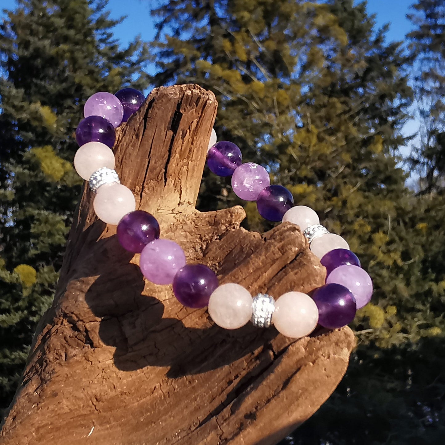 Heilstein Armband LIEBE VOLL & INNERER FRIEDEN Amethyst Morganit S925 8mm