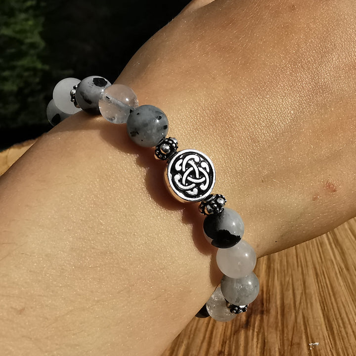 Edelstein Armband ENERGETISCHER SCHUTZ Turmalinquarz keltischer Knoten S925 8mm