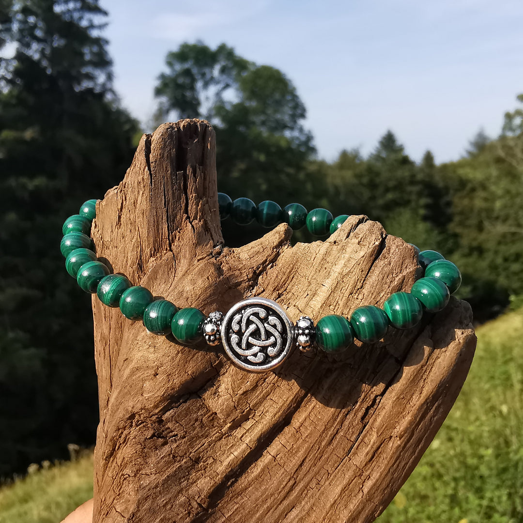 Edelstein Armband NEUBEGINN mit MALACHIT S925 keltischer Flechtknoten 6mm