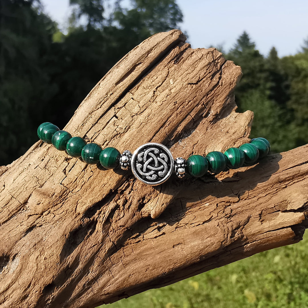 Edelstein Armband NEUBEGINN mit MALACHIT S925 keltischer Flechtknoten 6mm