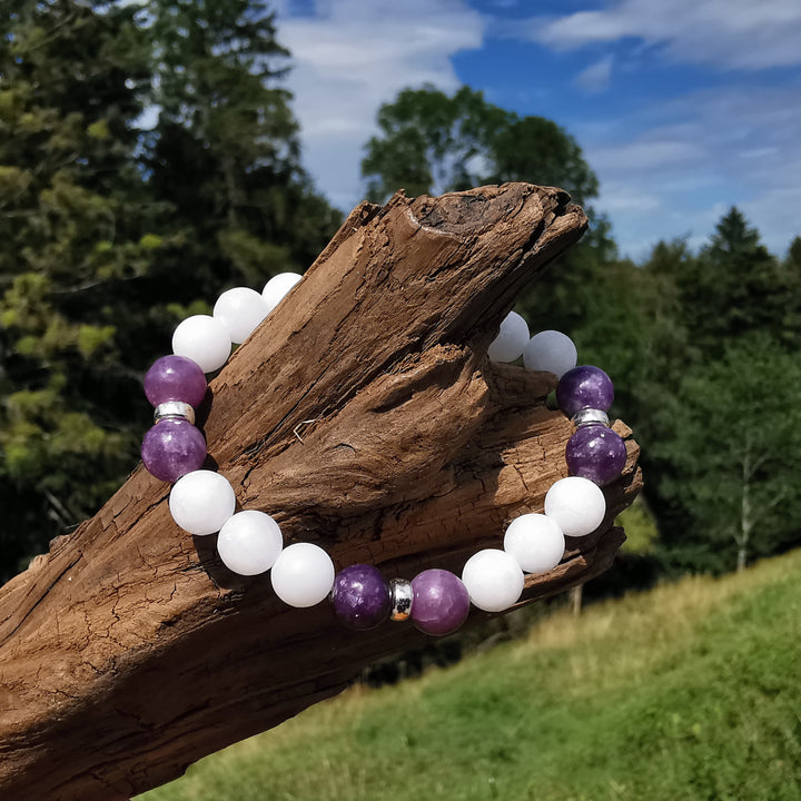 Edelstein Armband BEFREIUNG&WANDLUNG Lepidolith Baryt S925 8mm