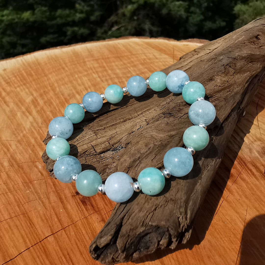 Edelstein Armband URVERTRAUEN Amazonit Aquamarin S925 8mm