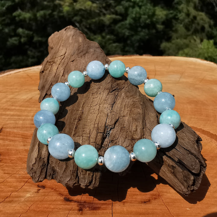 Edelstein Armband URVERTRAUEN Amazonit Aquamarin S925 8mm