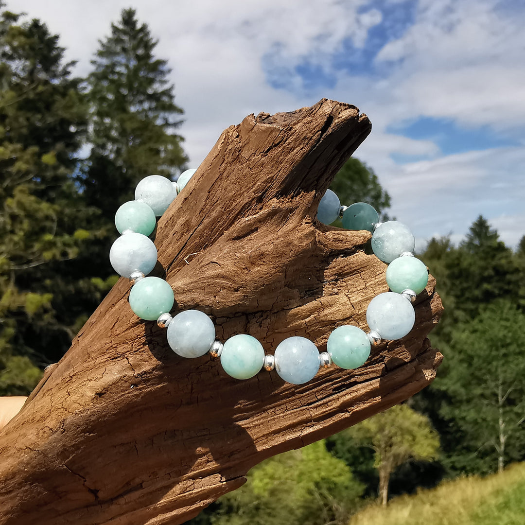Edelstein Armband URVERTRAUEN Amazonit Aquamarin S925 8mm
