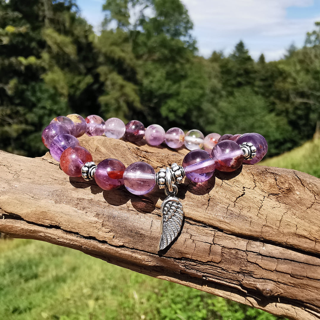 Edelstein Armband AUFSTIEG mit SUPER SEVEN Amethyst Engelsflügel S925 6mm
