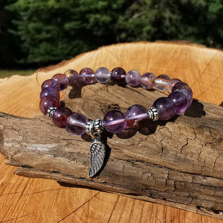 Edelstein Armband AUFSTIEG mit SUPER SEVEN Amethyst Engelsflügel S925 6mm