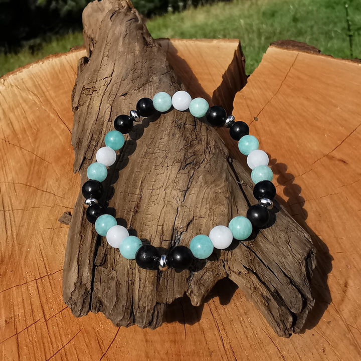 Edelstein Armband INNERE RUHE & EMF Schutz Amazonit Baryt Schwarzer Turmalin S925 6mm