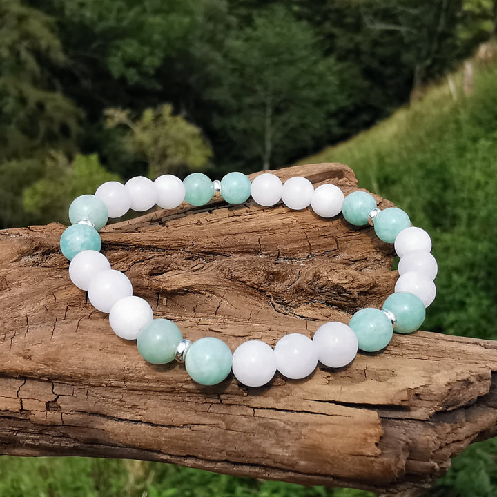 Edelstein Armband INNERE RUHE & BEFREIUNG Amazonit Baryt S925 6mm