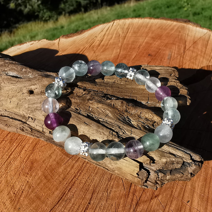 Edelstein Armband FOKUSSIERUNG mit Regenbogen Fluorit Extraqualität S925 8mm