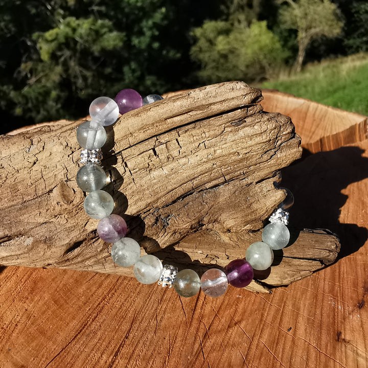 Edelstein Armband FOKUSSIERUNG mit Regenbogen Fluorit Extraqualität S925 8mm