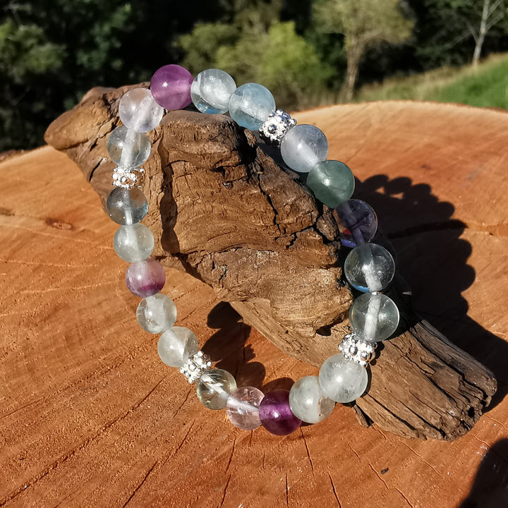 Edelstein Armband FOKUSSIERUNG mit Regenbogen Fluorit Extraqualität S925 8mm