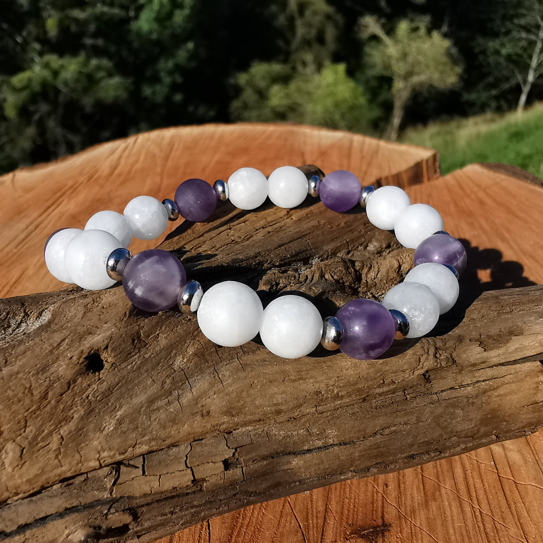 Edelstein Armband INNERER FRIEDEN Amethyst Baryt S925 8mm