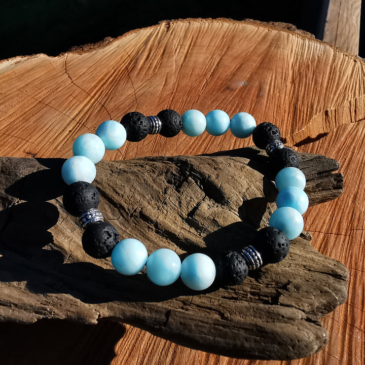 Edelstein Armband SELBSTVERWANDLUNG mit Hemimorphit & Lava S925 8mm