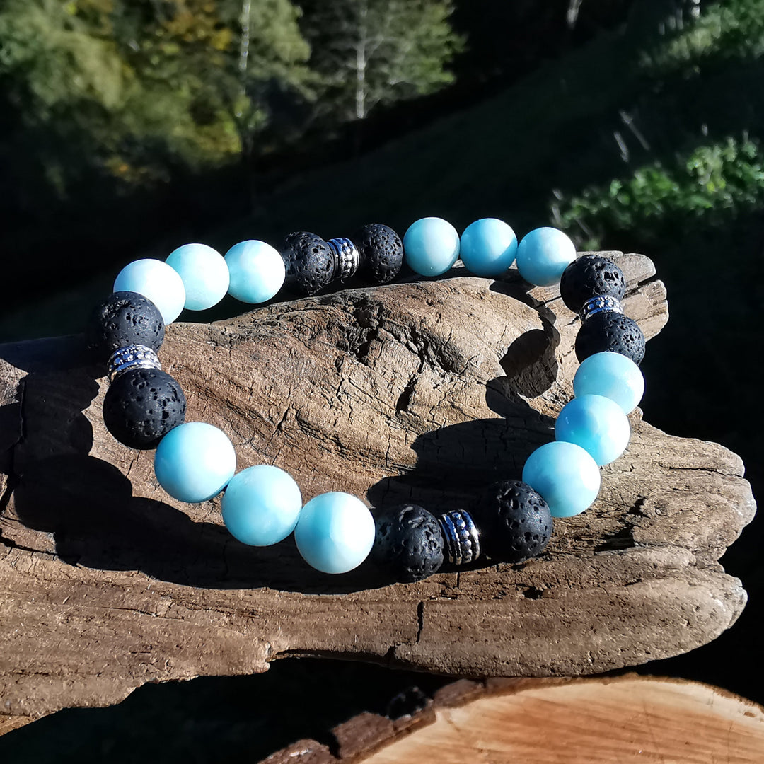 Edelstein Armband SELBSTVERWANDLUNG mit Hemimorphit & Lava S925 8mm