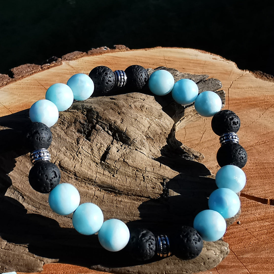 Edelstein Armband SELBSTVERWANDLUNG mit Hemimorphit & Lava S925 8mm