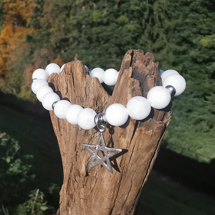 Edelstein Armband BEFREIUNG Baryt S925 Pentagramm Charm 8mm