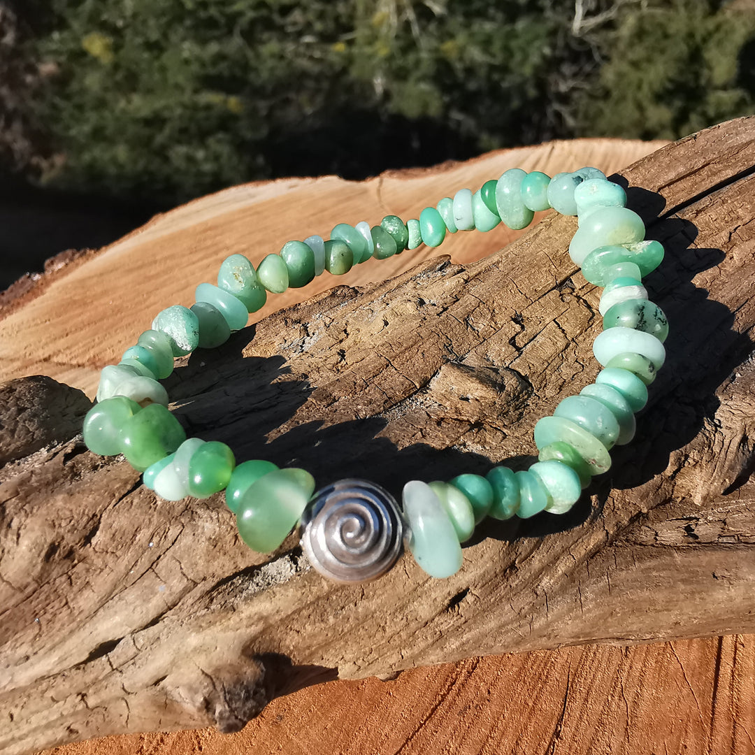 Edelstein Kinder & Jugend Armband INNERE HARMONIE Chrysopras S925 Spirale Splitter 5-8mm