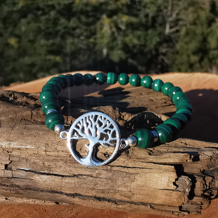 Edelstein Armband NEUBEGINN Malachit keltischer Lebensbaum S925 6mm