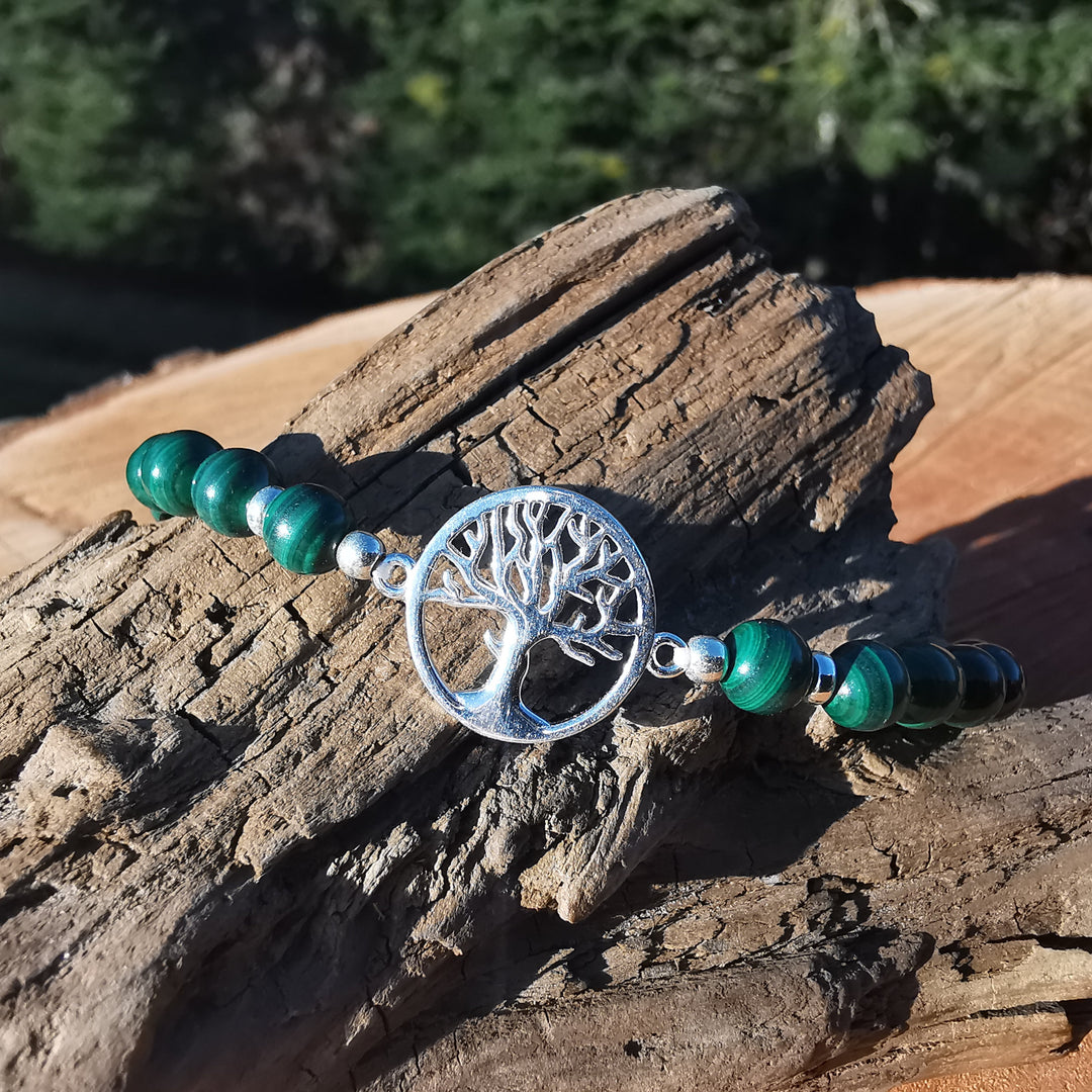 Edelstein Armband NEUBEGINN Malachit keltischer Lebensbaum S925 6mm
