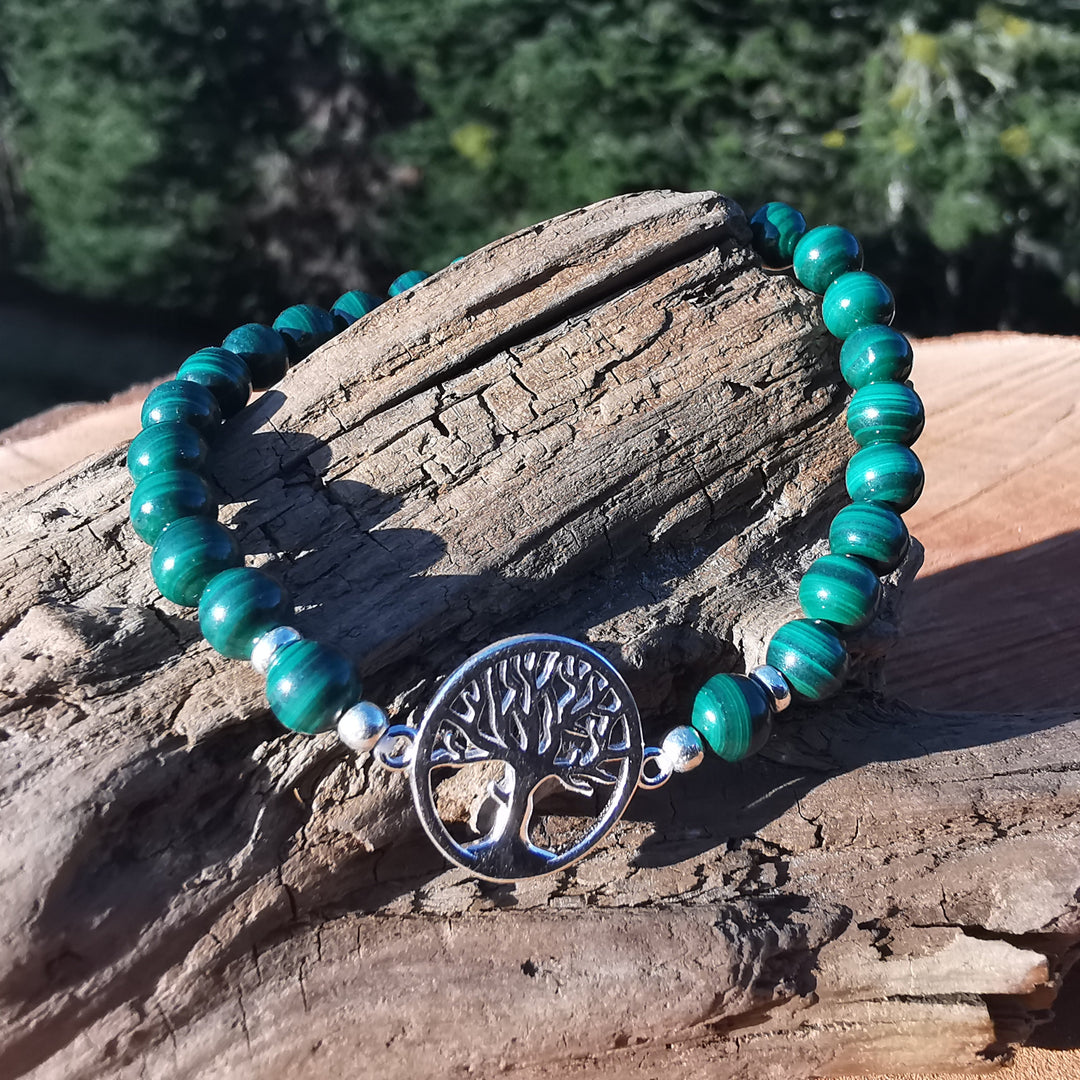 Edelstein Armband NEUBEGINN Malachit keltischer Lebensbaum S925 6mm