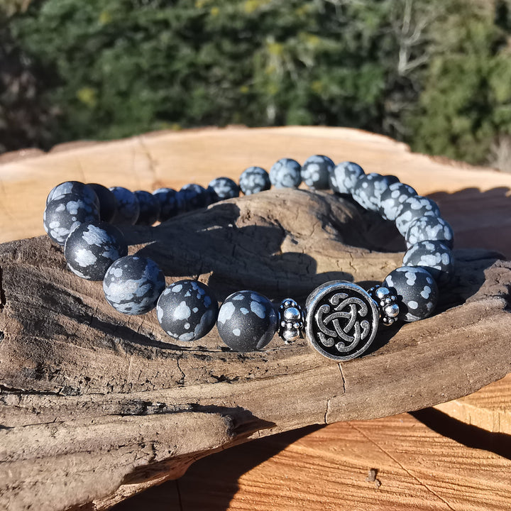 Edelstein Herren Armband INTEGRITÄT Schneeflocken Obsidian S925 keltischer Flechtknoten 8mm