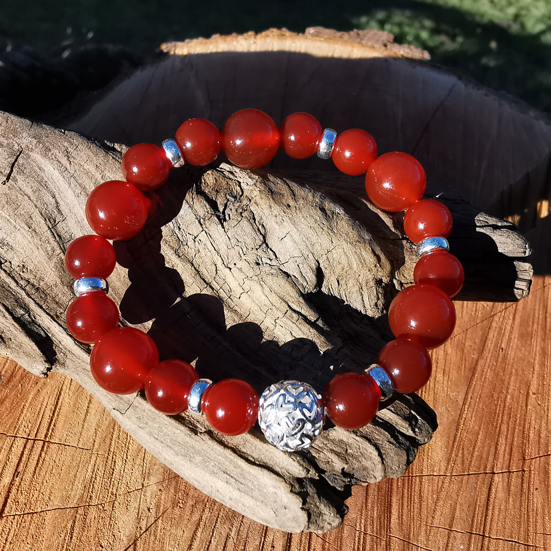 Edelstein Armband TATKRAFT Karneol S925 HERZENSKUGEL 8-10mm