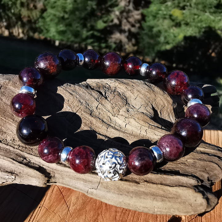 Edelstein Armband INNERES FEUER Granat S925 HERZENSKUGEL 8-10mm