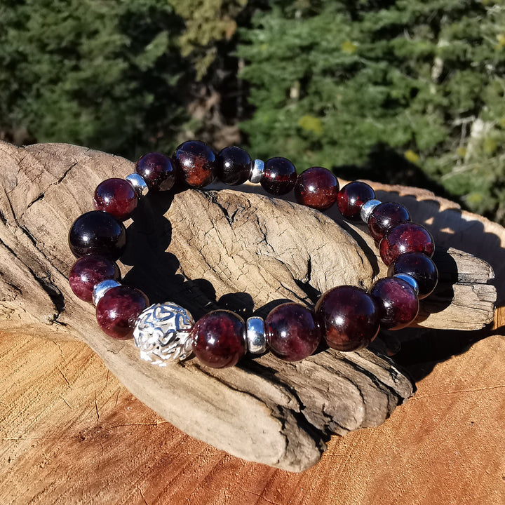 Edelstein Armband INNERES FEUER Granat S925 HERZENSKUGEL 8-10mm