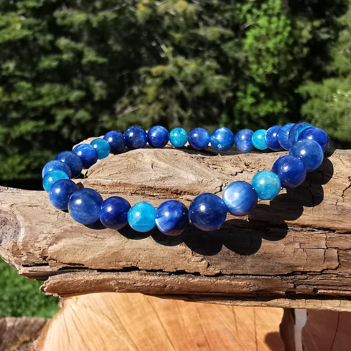 Edelstein Armband INNERE STÄRKE Kyanit Apatit S925 Kugel 5-7mm