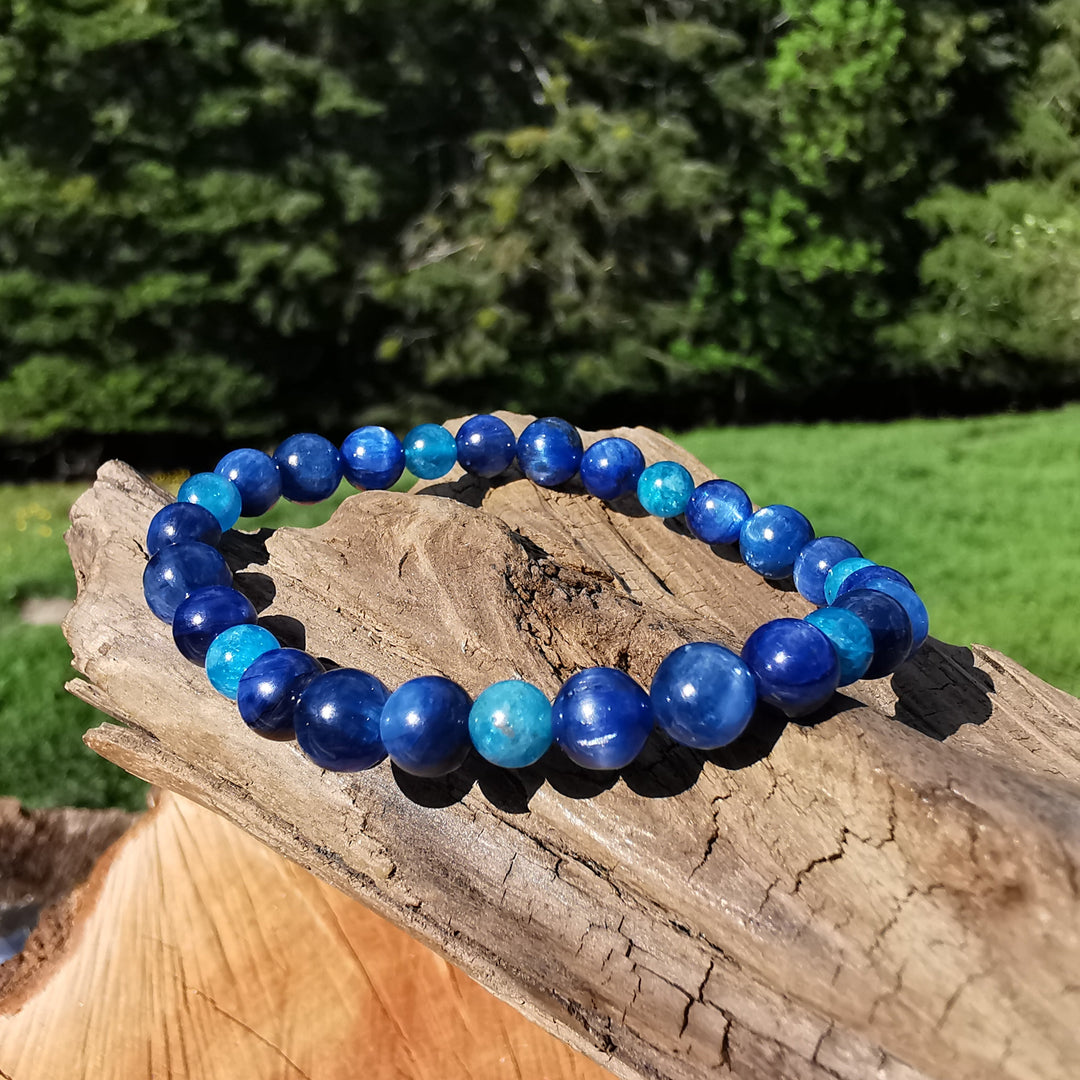 Edelstein Armband INNERE STÄRKE Kyanit Apatit S925 Kugel 5-7mm