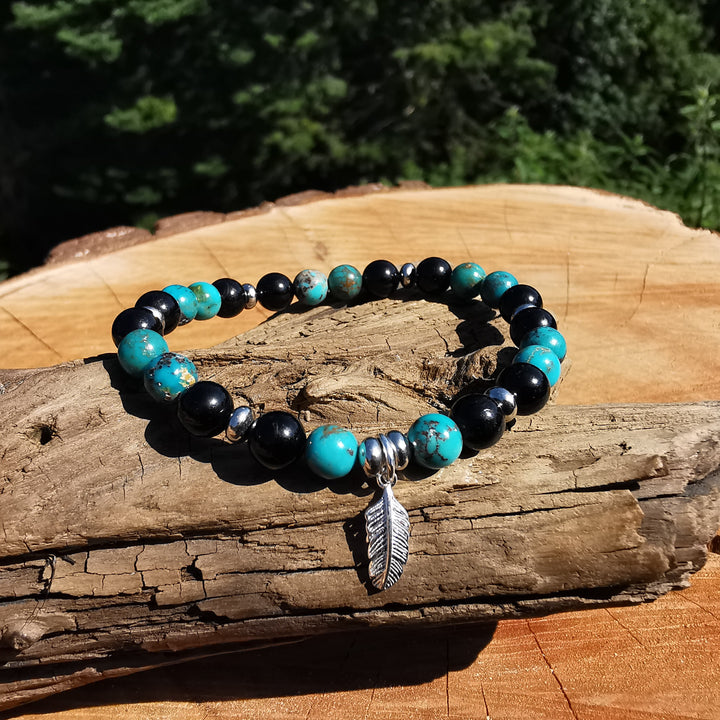 Edelstein Armband SCHUTZ & SEELENFRIEDEN Arizona Tükis Schwarzer Tumalin Feder Charm 6mm
