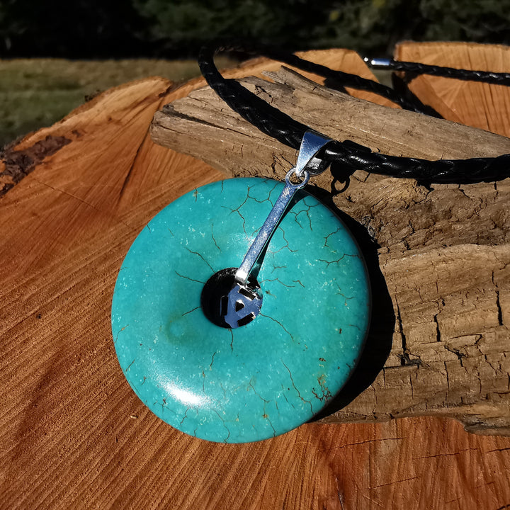 Türkis Anhänger Donut 45mm mit Donuthalter Keltenknoten S925