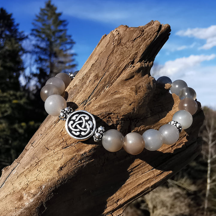 Edelstein Armband BEWUSST SEIN Mondstein keltischer Knoten S925 8mm