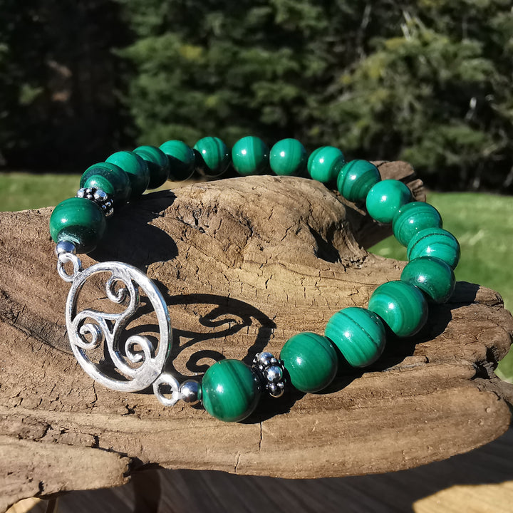 Edelstein Armband NEUBEGINN Malachit keltische Triskele S925 8mm