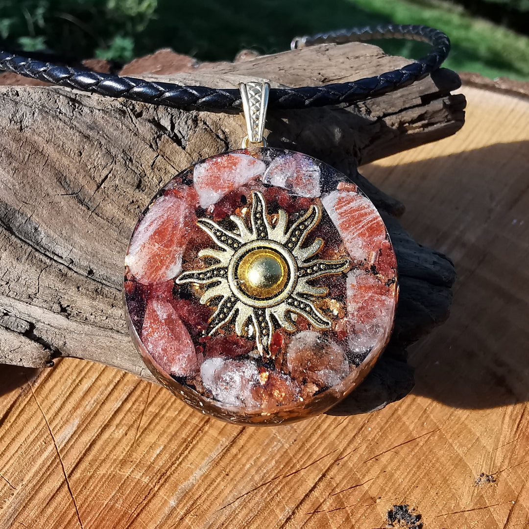 Orgone Anhänger gross SOLARPLEXUS CHAKRA SONNENSTEIN Extraqualität Kupfersonne S925