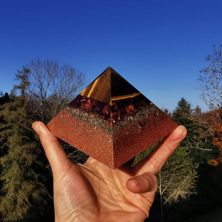 Orgone Cheops Pyramide MUT Tigerauge Katzenauge Turmalin 10cm