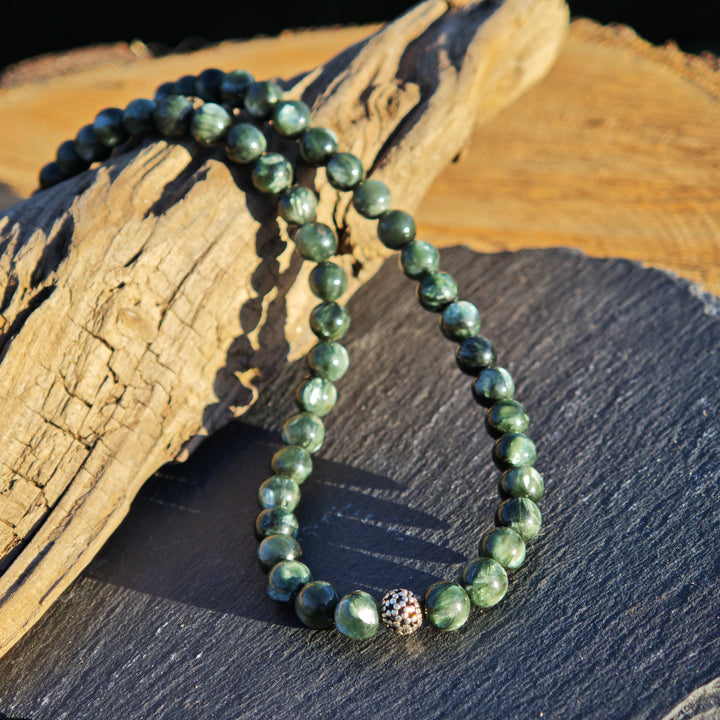 Edelsteinkette SEELENWACHSTUM Seraphinit 6mm Kugel S925