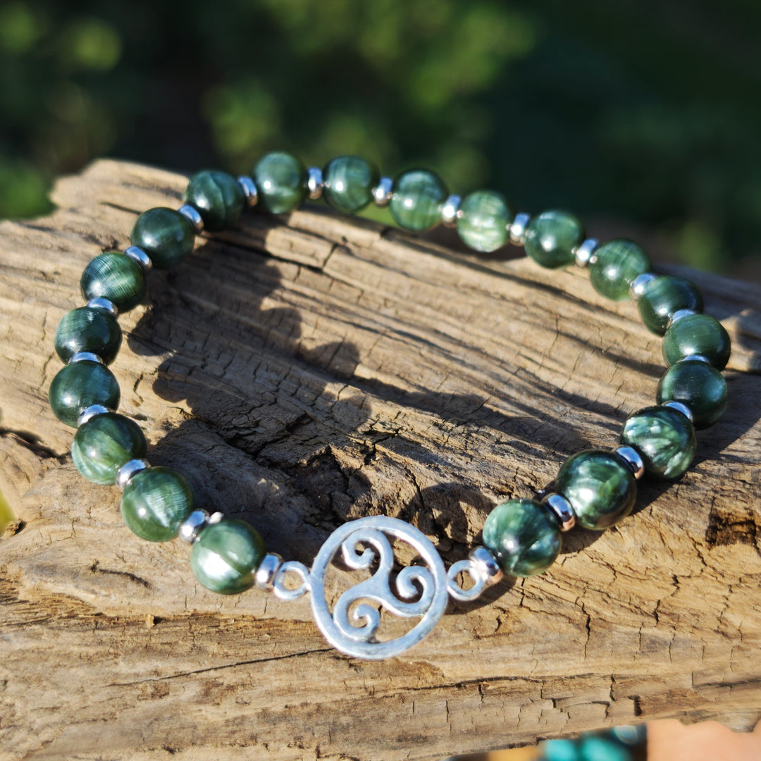 Edelstein Armband SEELENWACHSTUM Seraphinit S925 Triskele 6mm