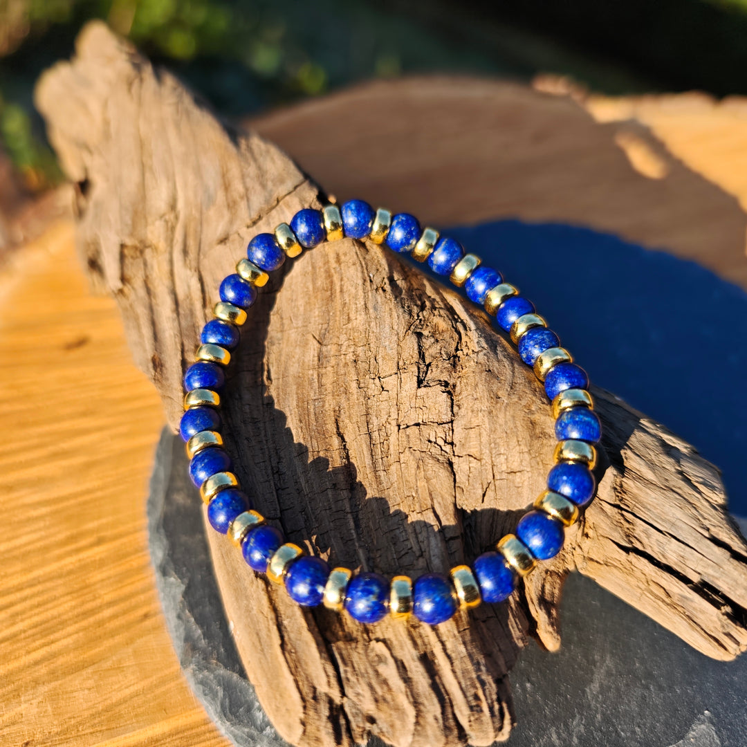 Edelstein Armband INTUITION & WAHRHEIT Lapislazuli 6mm S925vergoldet