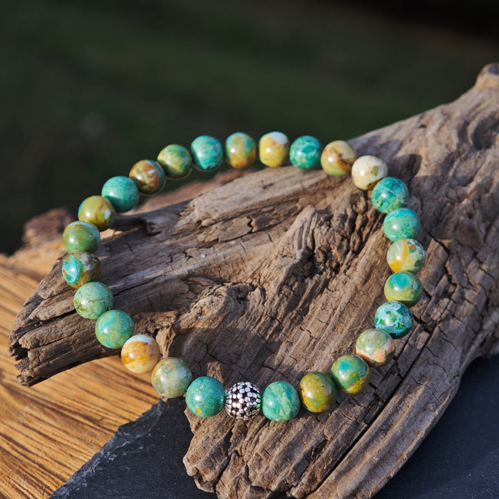 Edelstein Armband EMOTIONALE KLARHEIT Atacama Opal Kugel S925 6mm