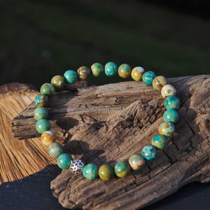 Edelstein Armband EMOTIONALE KLARHEIT Atacama Opal Kugel S925 6mm