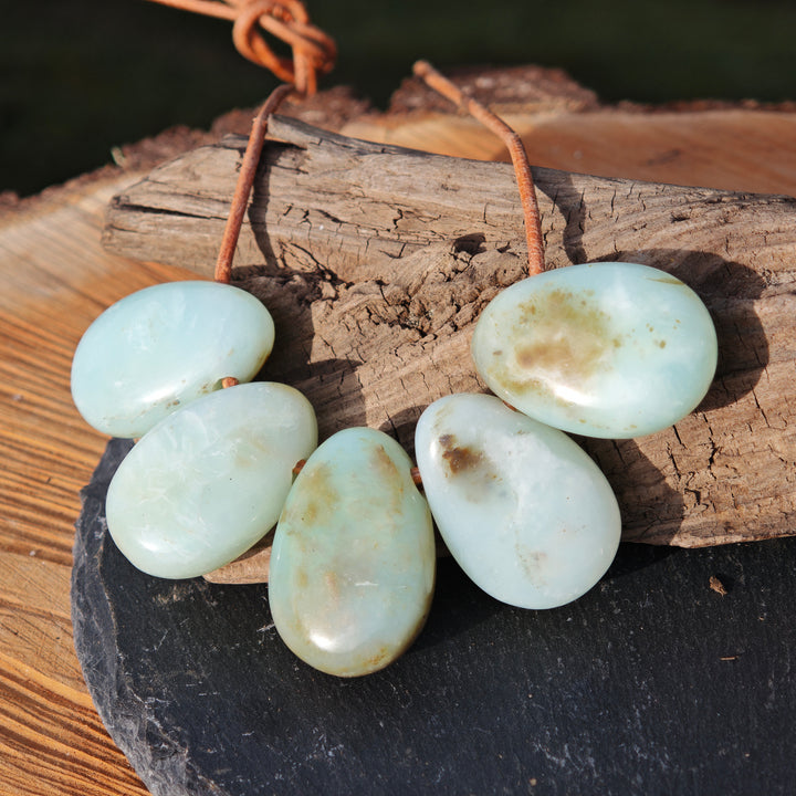 Andenopal blau (Geistiges Erwachen) Anhänger Trommelstein gebohrt 5 Stück zur Auswahl