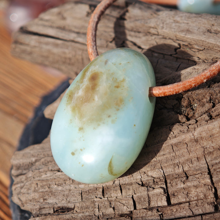 Andenopal blau (Geistiges Erwachen) Anhänger Trommelstein gebohrt 5 Stück zur Auswahl