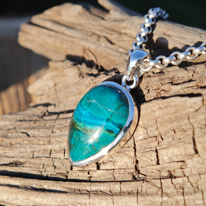 Chrysokoll (Ausgeglichenheit) Tropfen gefasst in Silber 925