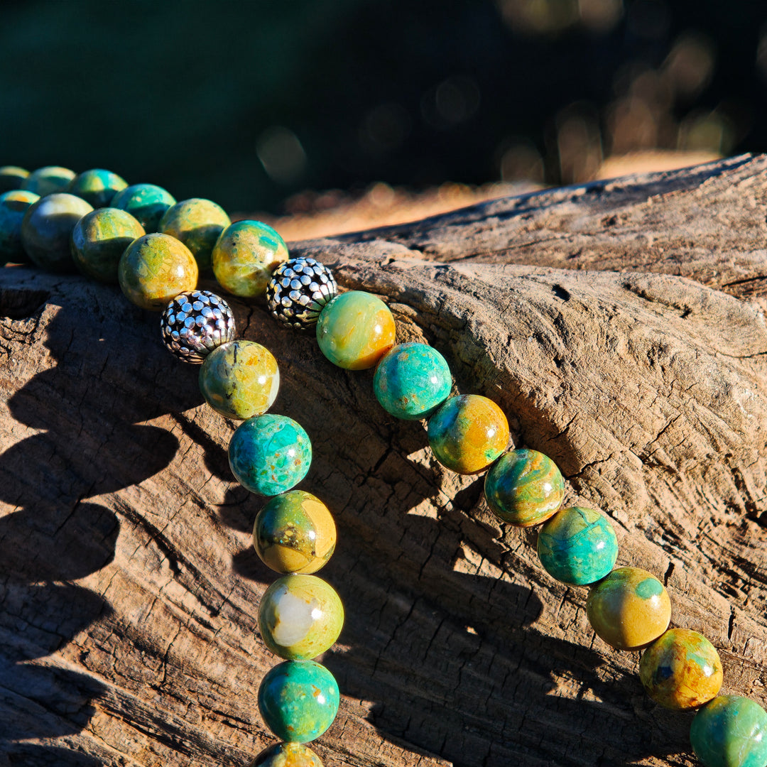 Edelstein Halskette EMOTIONALE KLARHEIT Atacama Opal Kugel S925 6mm