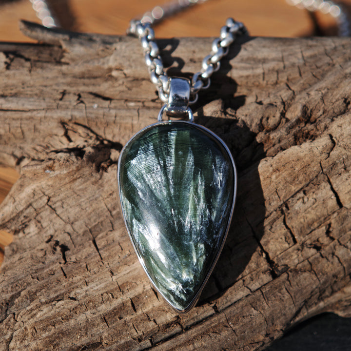 Seraphinit (Seelenwachstum) Anhänger Tropfen S925 rhodiniert Unikat