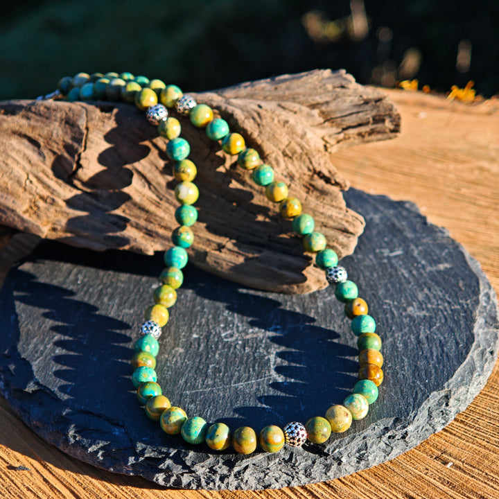 Edelstein Halskette EMOTIONALE KLARHEIT Atacama Opal Kugel S925 6mm