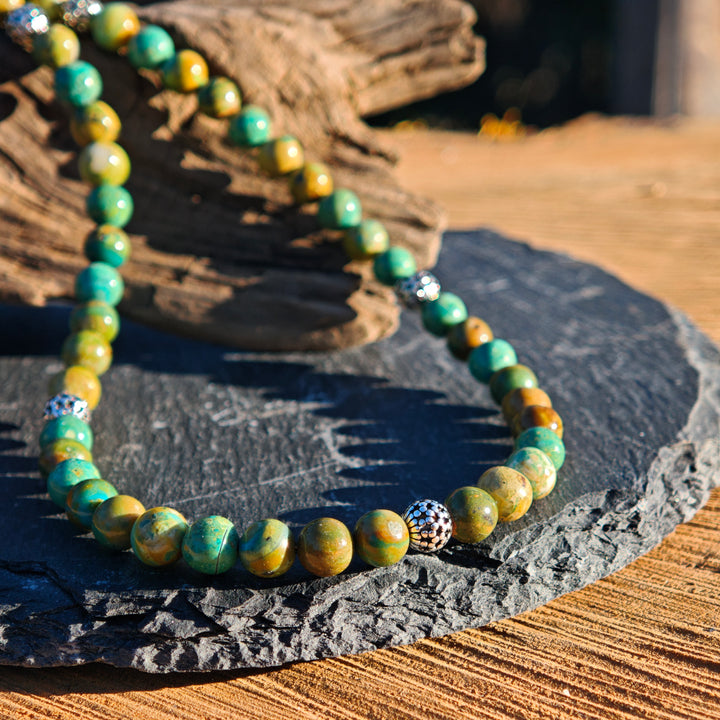 Edelstein Halskette EMOTIONALE KLARHEIT Atacama Opal Kugel S925 6mm