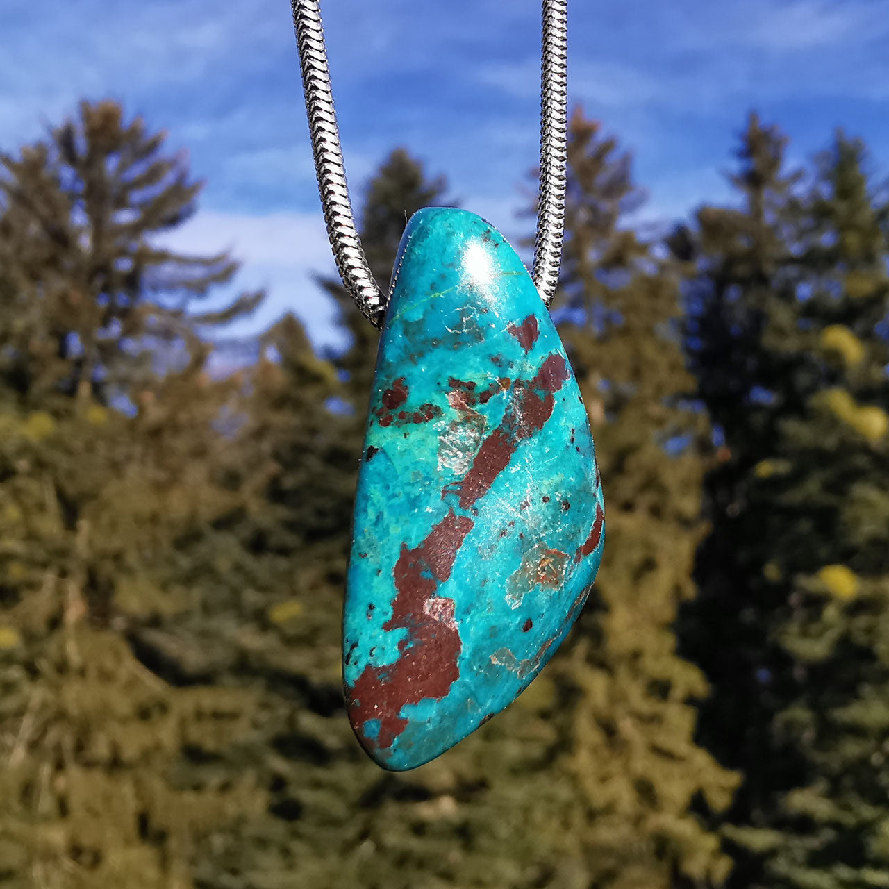 Chrysocolla drilled with leather strap (2)